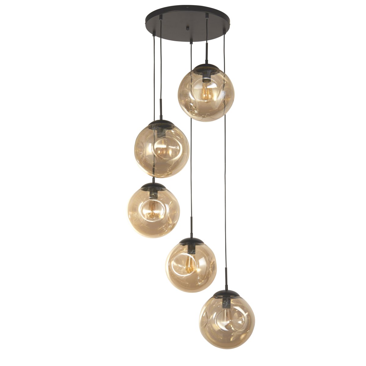 Punch Ø60 Champagne loftslampe Fra Searchlight - Punch er en stilfuld loftslampe med 5 glasskærme i champagnefarve, der skaber en varm atmosfære i rummet.