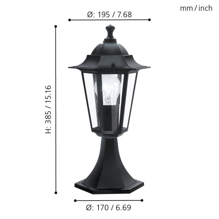Laterna 38cm Sort Fra Eglo - Med sin holdbare konstruktion og stilfulde sorte finish er Laterna både praktisk og dekorativ &ndash; den perfekte kombination af funktion og æstetik.
