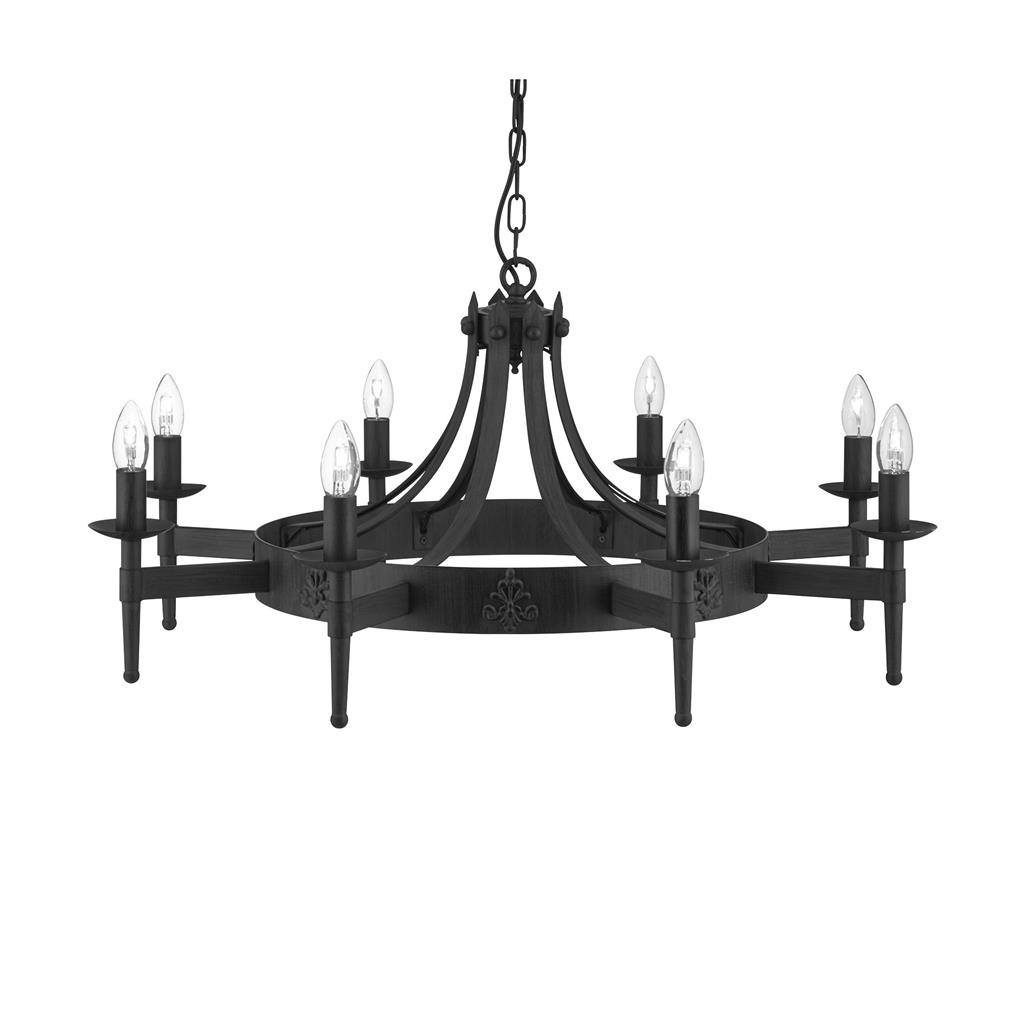 Cartwheel II Ø85 Sort loftslampe Fra Searchlight - Denne imponerende lysekrone har en udpr&aelig;get gotisk stil og er perfekt til sovev&aelig;relser, stuer, spisestuer eller k&oslash;kkener, hvor du &oslash;nsker at skabe en varm, traditionel f&oslash;lelse.