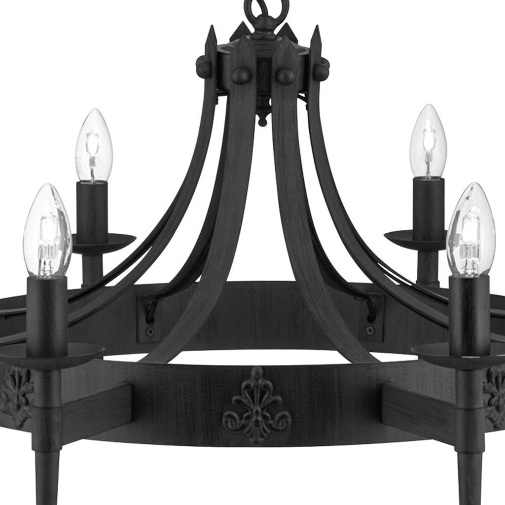 Cartwheel II Ø85 Sort loftslampe Fra Searchlight - Denne imponerende lysekrone har en udpr&aelig;get gotisk stil og er perfekt til sovev&aelig;relser, stuer, spisestuer eller k&oslash;kkener, hvor du &oslash;nsker at skabe en varm, traditionel f&oslash;lelse.