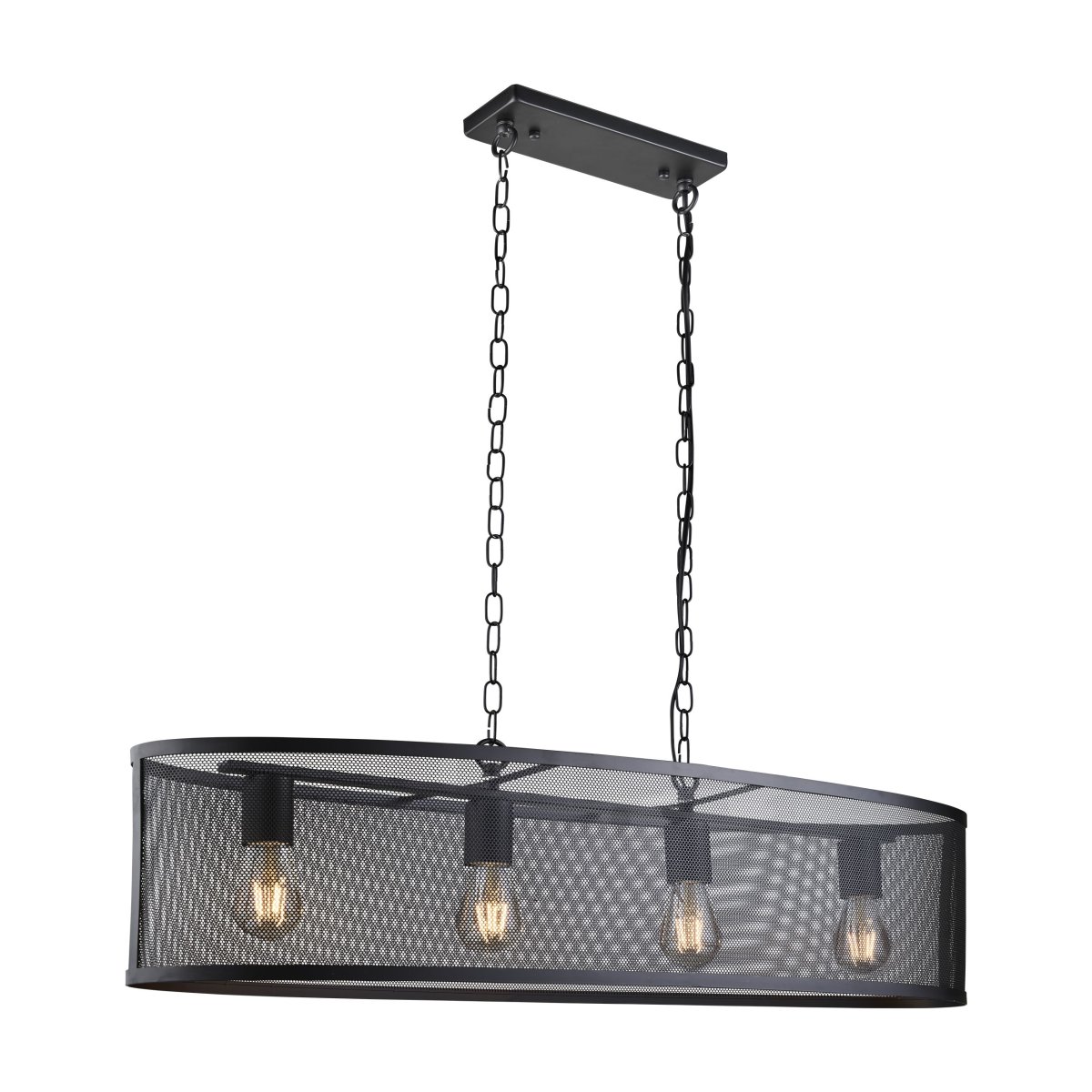 Fishnet 90cm Sort loftslampe Fra Searchlight - Denne imponerende Fishnet pendel i mat sort omslutter fire lyskilder i et smukt og dekorativt sort netbur.