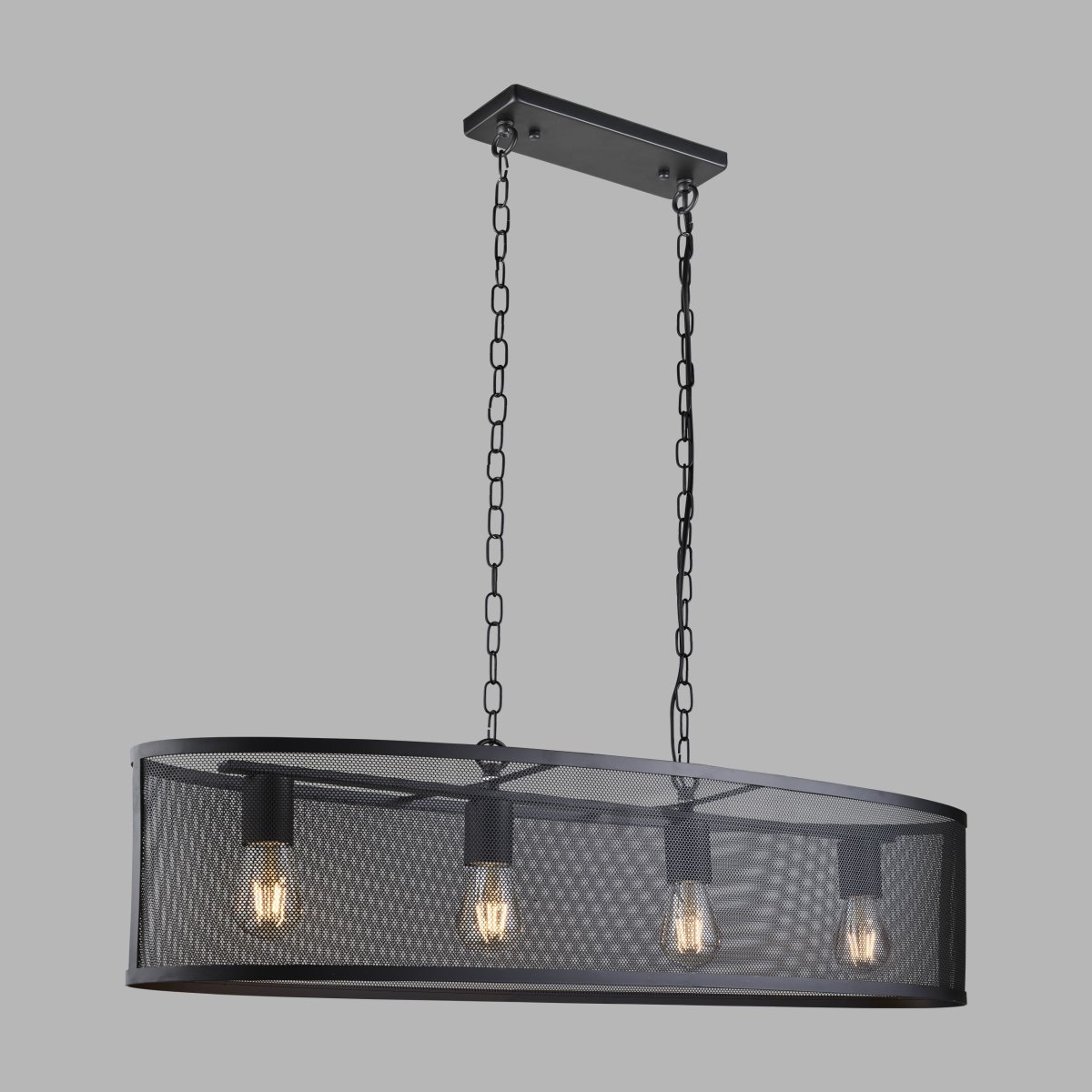 Fishnet 90cm Sort loftslampe Fra Searchlight - Denne imponerende Fishnet pendel i mat sort omslutter fire lyskilder i et smukt og dekorativt sort netbur.