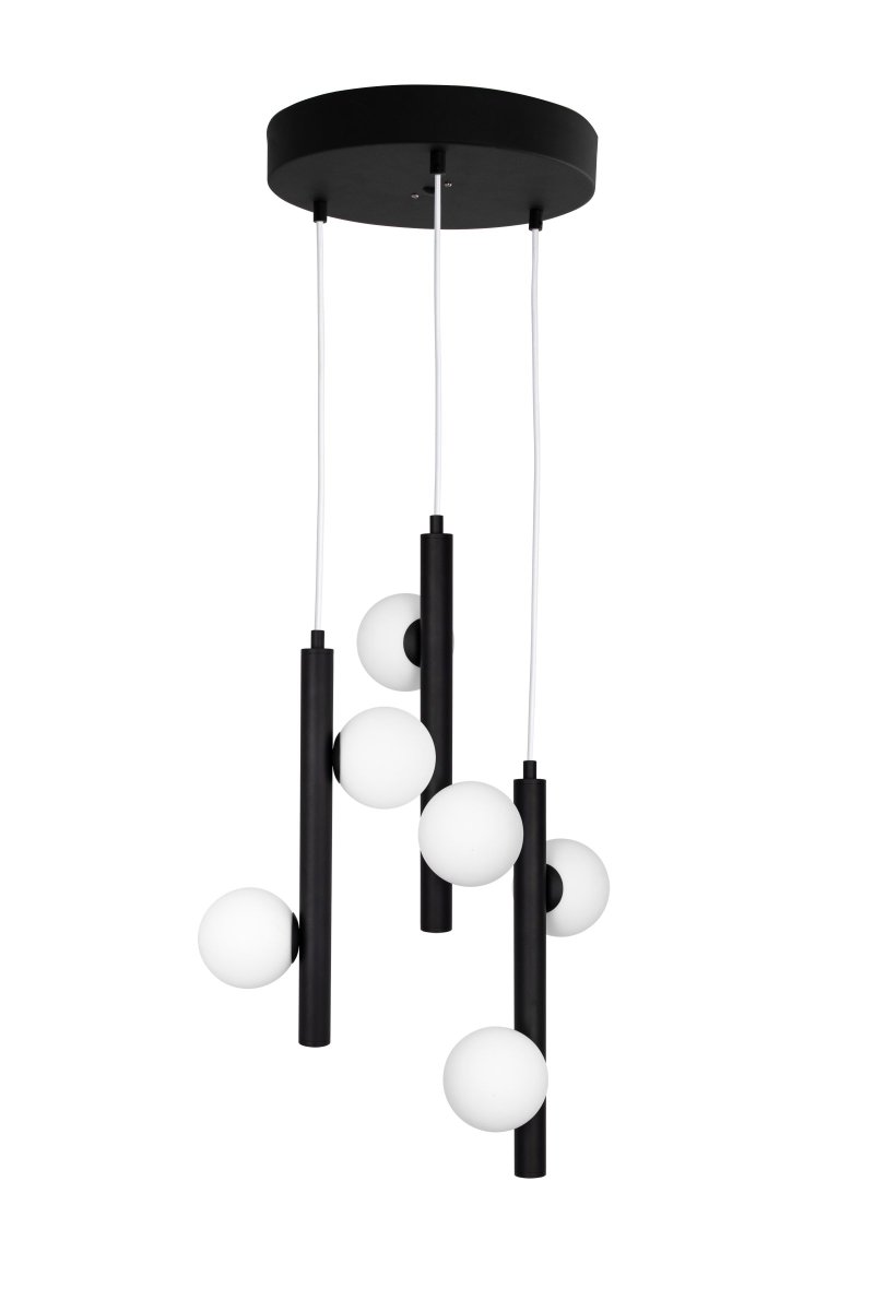 Pearl Ø35 Sort loftslampe Fra Globen Lighting - Kablerne er lavet af hvidt tekstil og er 120 cm lange, loftsk&aring;len er lavet af matsort pulverlakeret metal, kronetilslutning til lofttilslutning medf&oslash;lger ikke.