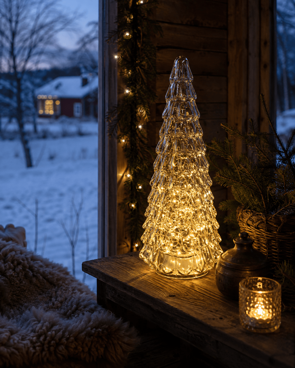 Gran 30cm Grøn Fra Pixie Design - Det smukt formede grantr&aelig; har en indbygget lysk&aelig;de med 100 sm&aring; LED-dioder, der spreder et behageligt, varmt hvidt sk&aelig;r.