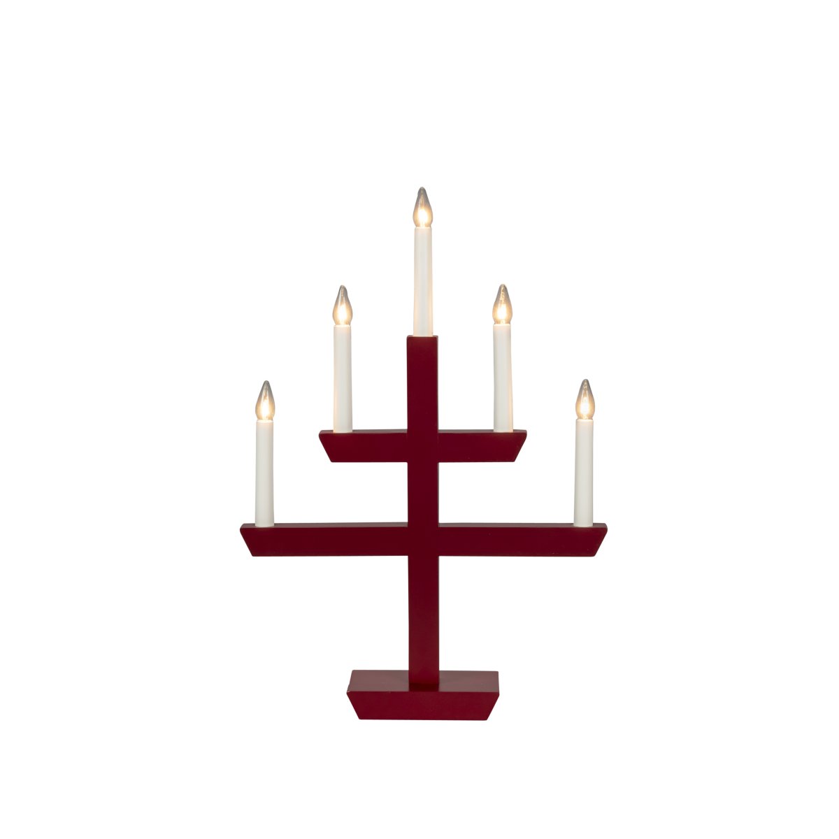 Wooden Candelabra 5 Lights RØD Fra Konstsmide - En tidl&oslash;s indretningsdetalje, der spreder et varmt sk&aelig;r og passer perfekt i vinduet i adventstiden, eller som stemningsbelysning &aring;ret rundt.