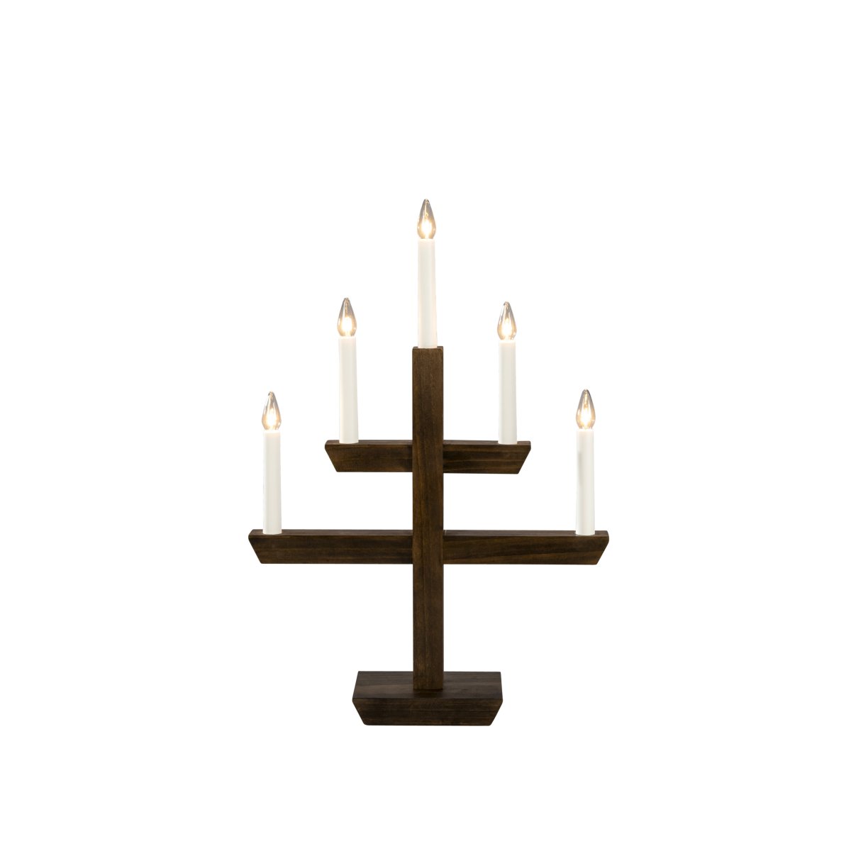 Wooden Candelabra 5 Lights Brun plet Fra Konstsmide - Moderne lysestage i brunbejdset tr&aelig;&auml; med et stilrent design og fem smukt skinnende lys.