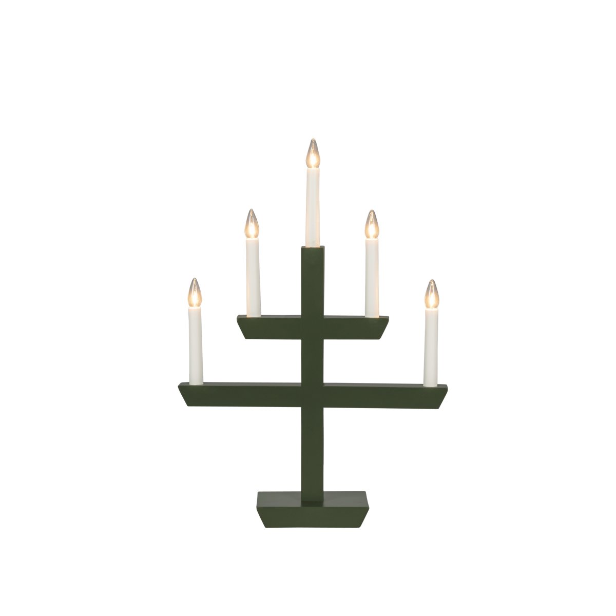 Wooden Candelabra 5 Lights Mørkegrøn Fra Konstsmide - En tidl&oslash;s indretningsdetalje, der spreder et varmt sk&aelig;r og passer perfekt i vinduet i adventstiden, eller som stemningsbelysning &aring;ret rundt.