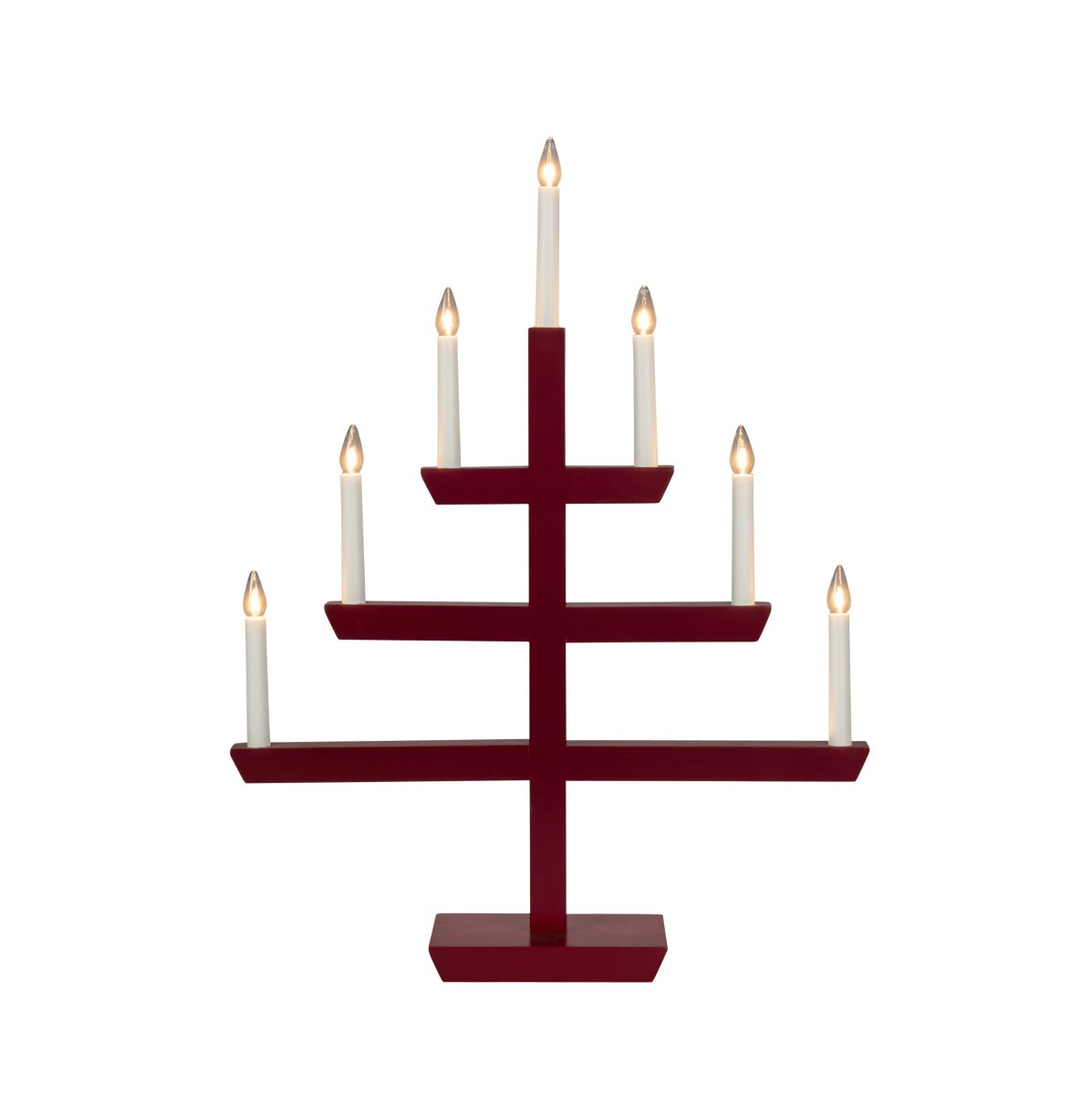 Wooden Candelabra 7 Lights RØD Fra Konstsmide - En tidl&oslash;s indretningsdetalje, der spreder et varmt sk&aelig;r og passer perfekt i vinduet i adventstiden, eller som stemningsbelysning &aring;ret rundt.