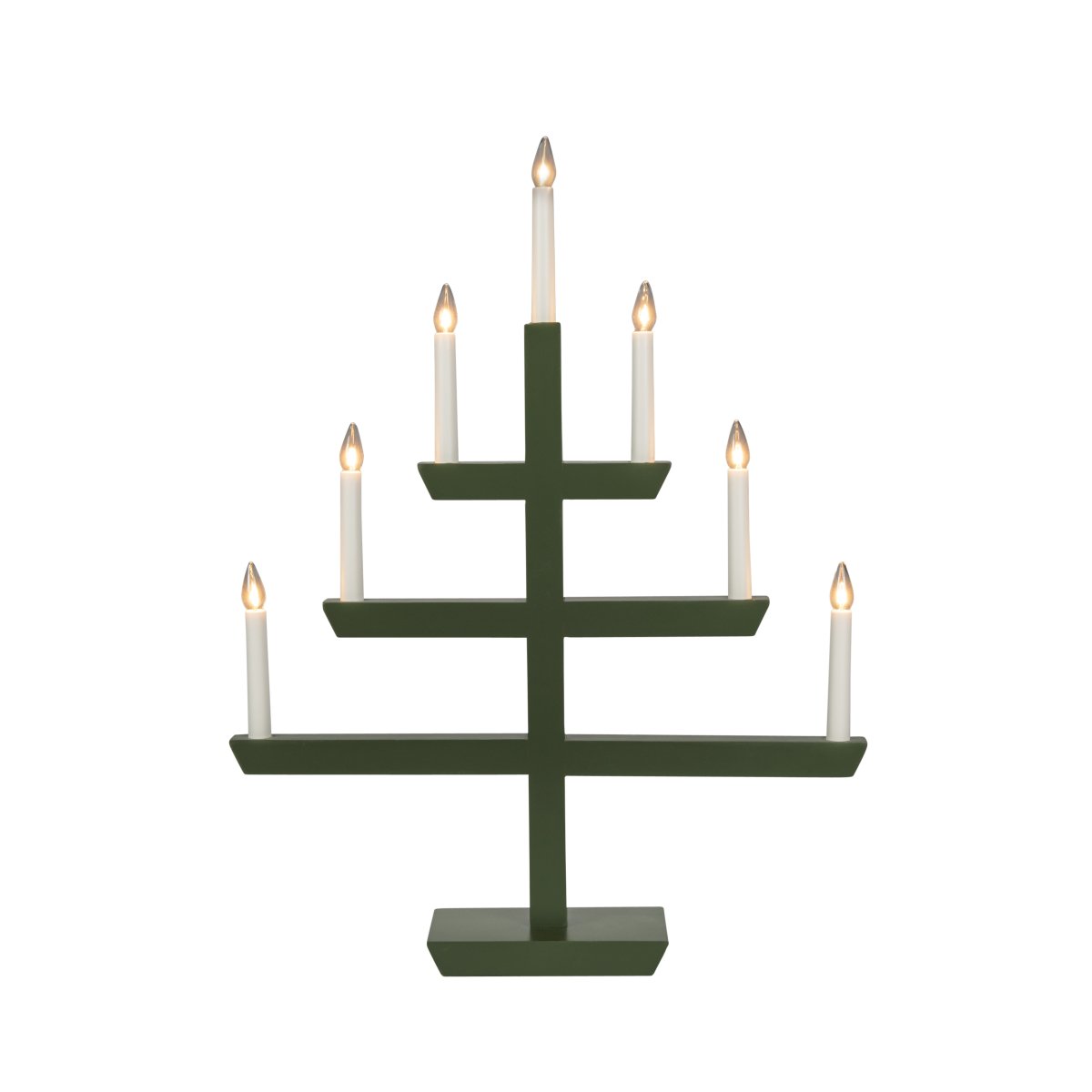 Wooden Candelabra 7 Lights Mørkegrøn Fra Konstsmide - En tidl&oslash;s indretningsdetalje, der spreder et varmt sk&aelig;r og passer perfekt i vinduet i adventstiden, eller som stemningsbelysning &aring;ret rundt.