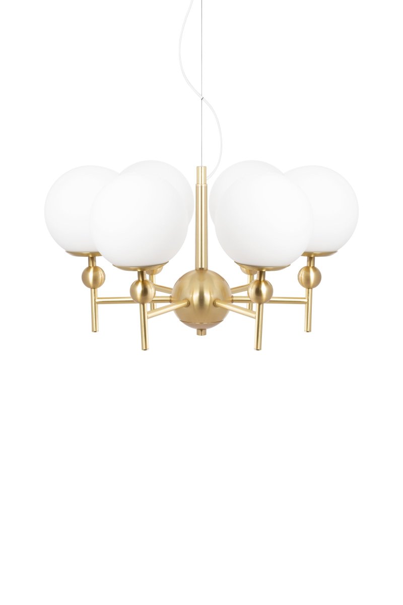 Astrid Ø50 Børstet messing loftslampe Fra Globen Lighting - Astrid er et klassisk vedh&aelig;ng med mat hvidt glas og b&oslash;rstet messingfarvet metal.
