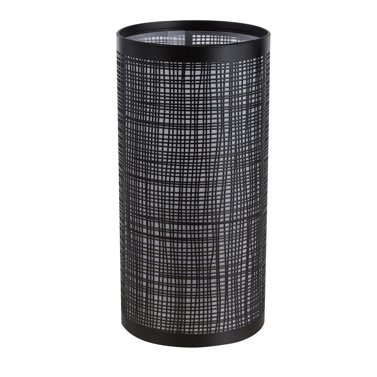 Linn 20cm Sort bordlampe Fra Oriva - Denne stilfulde bordlampe med sit cylindriske design og perforerede skærm giver dit værelse en moderne og sofistikeret følelse.
