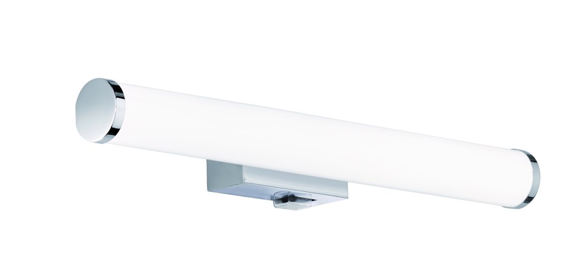 Mattimo 40cm Chrom badeværelseslampe Fra Trio Lighting - Den kombinerer krom og hvid plast for et harmonisk look og kan styres med en v&aelig;gkontakt eller den integrerede kontakt.