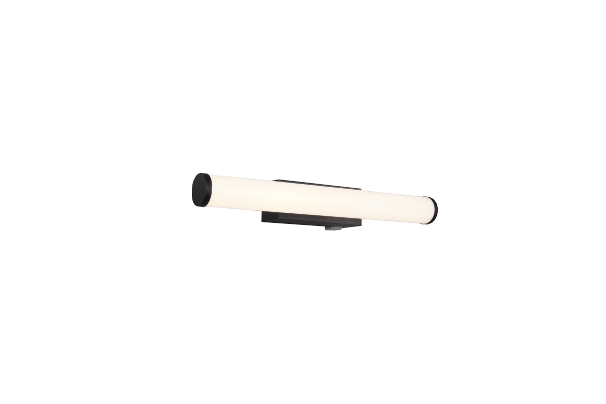 Mattimo 40cm Sort badeværelseslampe Fra Trio Lighting - Den kombinerer matsort metal og hvid plast for et harmonisk look og kan styres med en vægkontakt eller den integrerede kontakt.