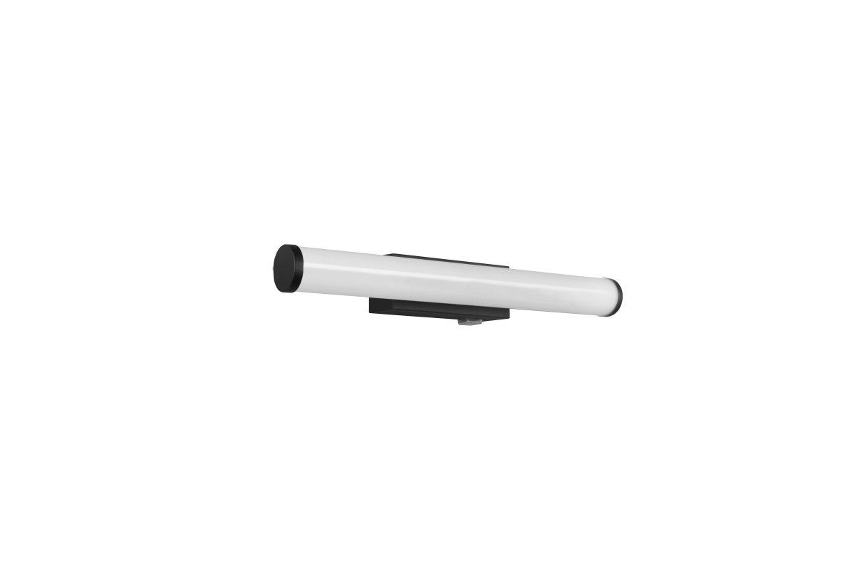 Mattimo 40cm Sort badeværelseslampe Fra Trio Lighting - Den kombinerer matsort metal og hvid plast for et harmonisk look og kan styres med en vægkontakt eller den integrerede kontakt.