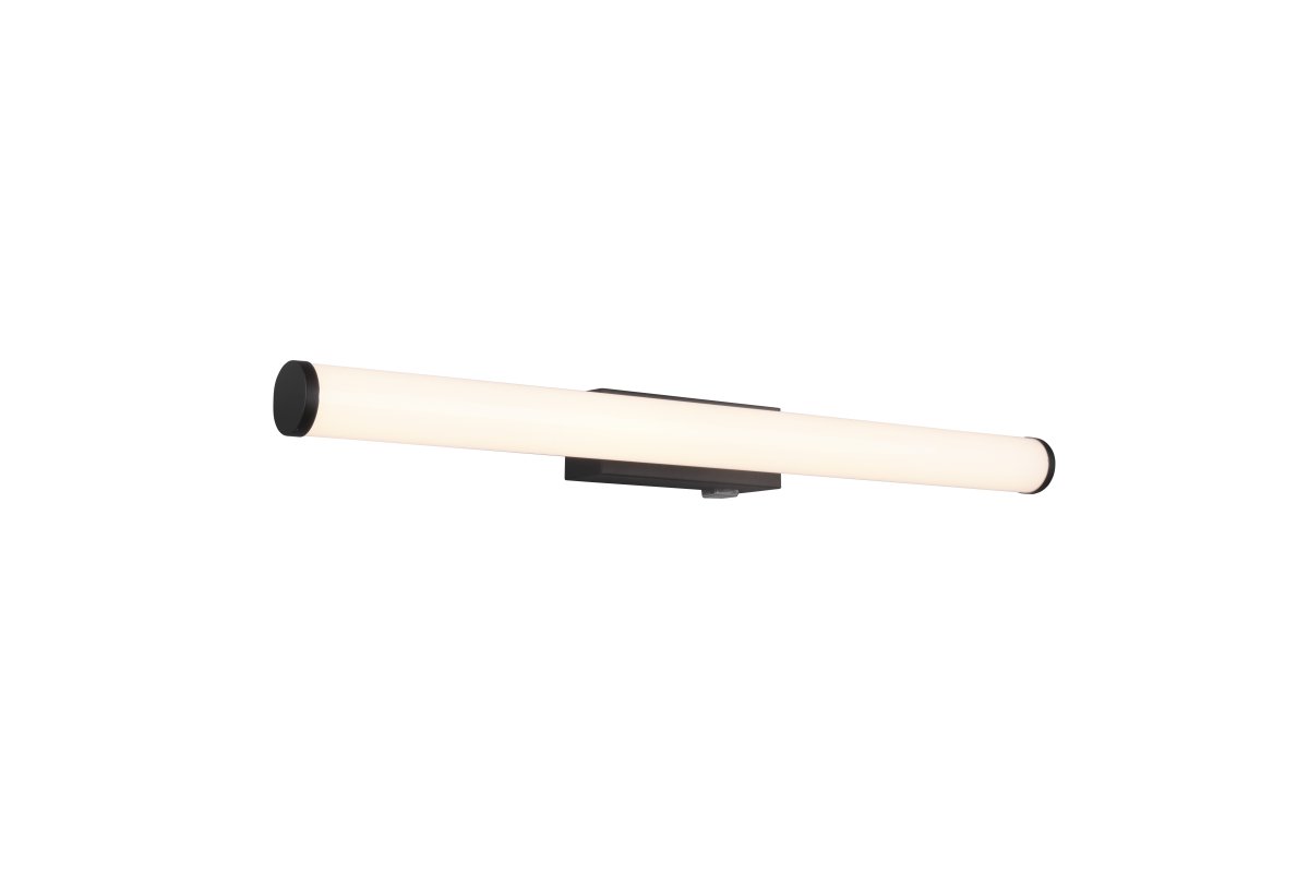 Mattimo 60cm Sort badeværelseslampe Fra Trio Lighting - Den kombinerer matsort metal og hvid plast for et harmonisk look og kan styres med en vægkontakt eller den integrerede kontakt.