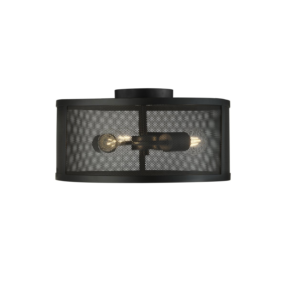 Fishnet Ø45 Mat sort plafond Fra Searchlight - Denne elegante Fishnet loftlampe i mat sort omslutter tre lyskilder i et smukt og dekorativt sort netbur.