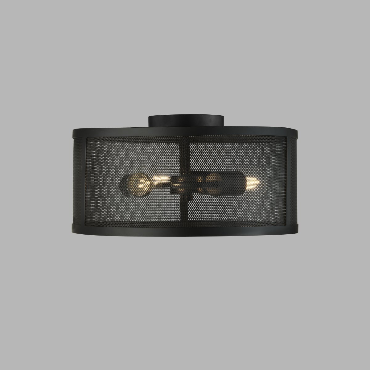Fishnet Ø45 Mat sort plafond Fra Searchlight - Denne elegante Fishnet loftlampe i mat sort omslutter tre lyskilder i et smukt og dekorativt sort netbur.