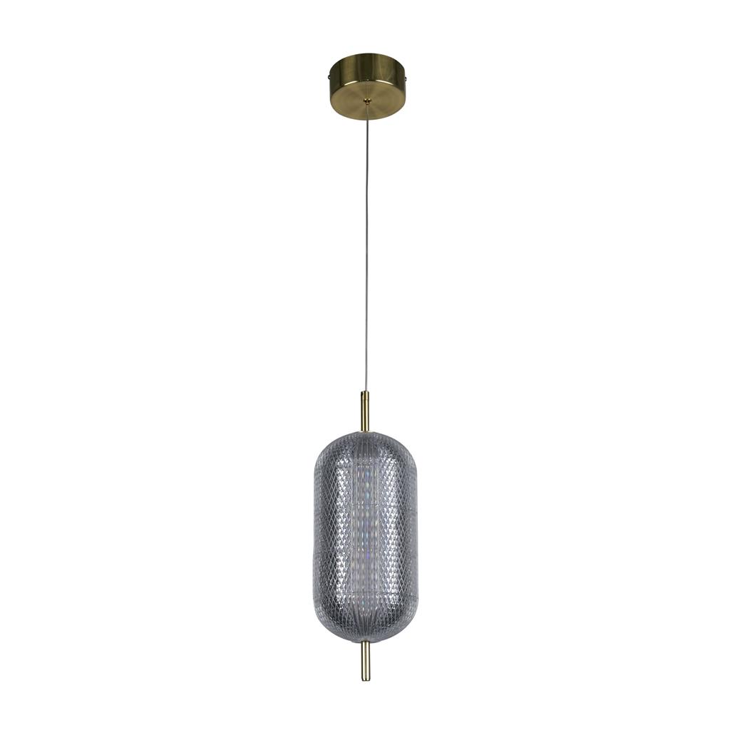 Capsule Ø15 Messing loftslampe Fra Searchlight - Capsule er en elegant og moderne pendel med detaljer i satinmessing og en skærm i akrylglas, der spreder et blødt og behageligt lys.