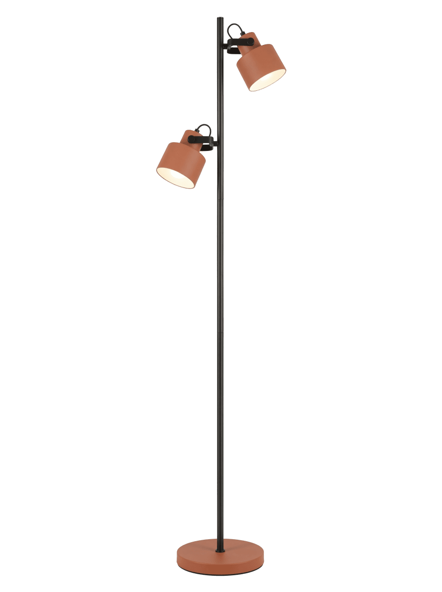 Zoom billede af City 2 Terrakotta/sort gulvlampe Fra Aneta Lighting - City gulvlampen har et moderne og stilfuldt design med en stilfuld kombination af sort og terrakottafarvet metal.