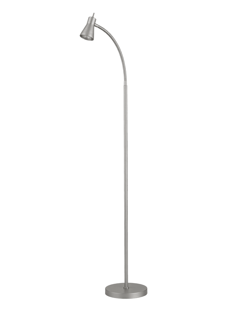Zoom billede af Boden Sølv gulvlampe Fra Aneta Lighting - Lampen er lavet af metal i en mat sølvfinish og har et pænt udtryk, der gør den nem at placere i forskellige miljøer.