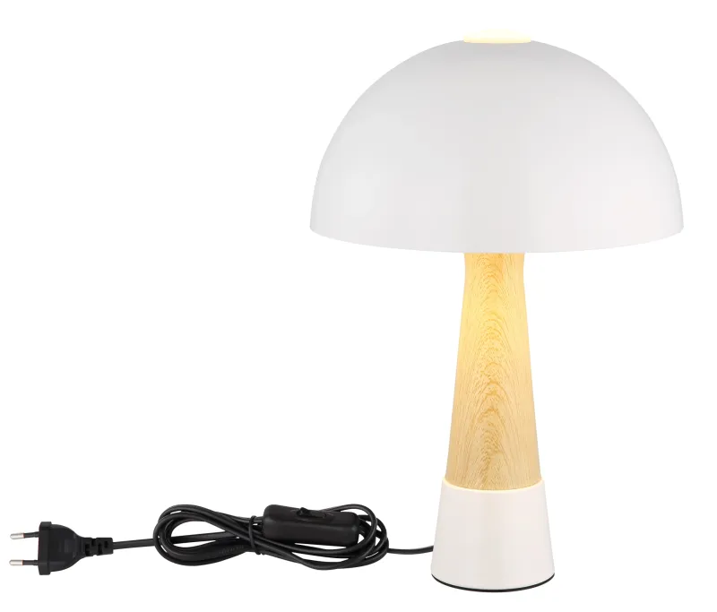 Paulin 36cm Sand bordlampe Fra Globo Lighting - Den runda kroppen i matt sandf&auml;rgad metall med tr&auml;look ger ett stilfullt och naturligt uttryck samtidigt som den &auml;r h&aring;llbar och l&auml;tt att reng&ouml;ra.