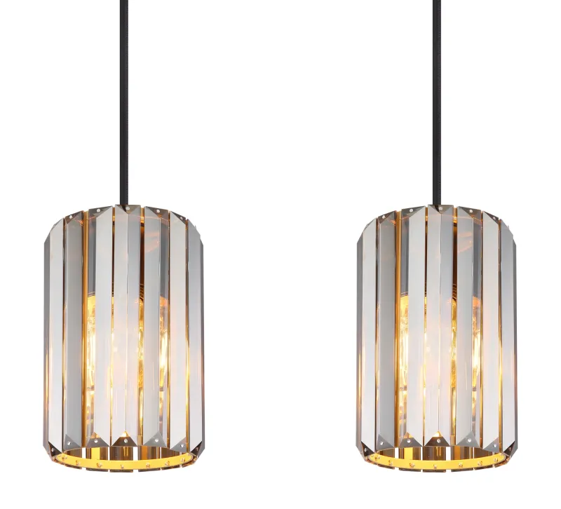 Run 88cm Røgfarvet loftslampe Fra Globo Lighting - Kombinationen av metall i tr&auml;utseende och de fyra sk&auml;rmarna med r&ouml;kf&auml;rgade K5-kristaller ger en harmonisk ljusspridning och en sofistikerad k&auml;nsla.