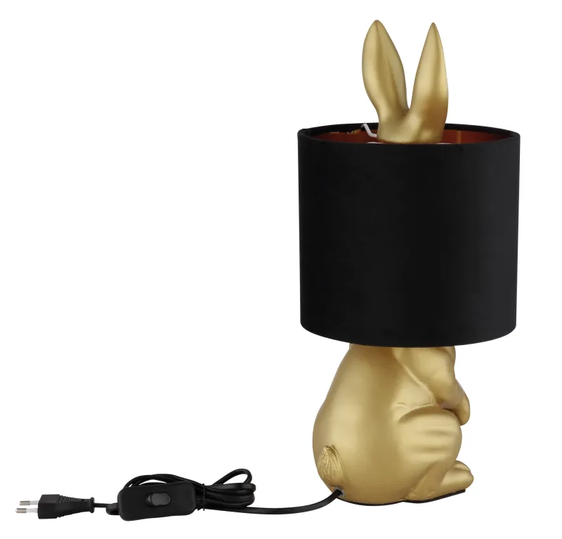Rabbit 40cm Guld bordlampe Fra Globo Lighting - Med en guldf&auml;rgad kaninfigur som bas och en elegant svart sammetsk&auml;rm kombinerar den lekfull design med sofistikerad stil.