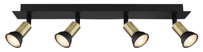 Drew 4 Guld spotlight Fra Globo Lighting - Drew &auml;r en stilren takspotlight som imponerar med sin design i mattsvart och guld.