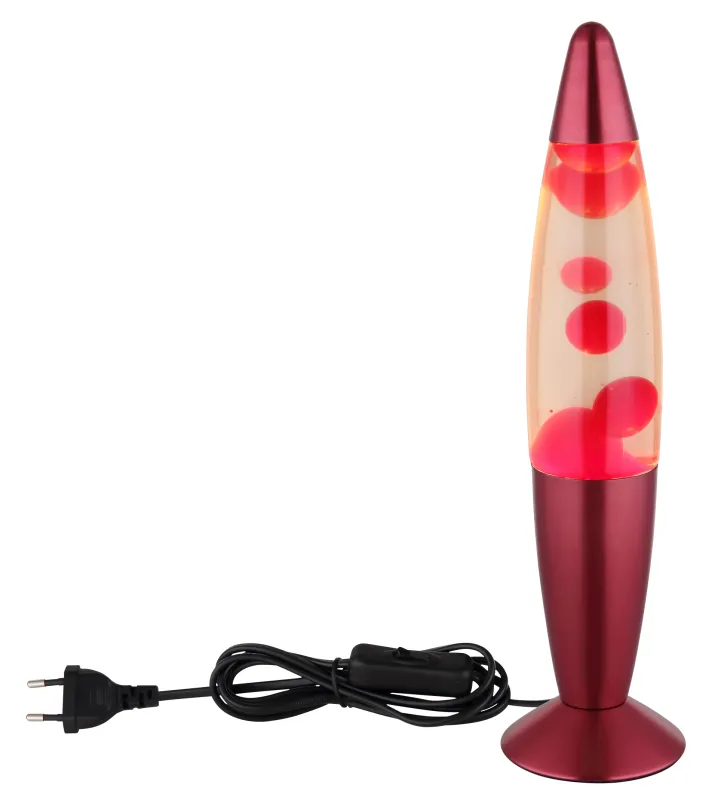 Etna RØD børnelampe Fra Globo Lighting - Etna &auml;r en fascinerande lavalampa med klar v&auml;tska och r&ouml;tt vax som sm&auml;lter l&aring;ngsamt och skapar hypnotiska ljuseffekter.
