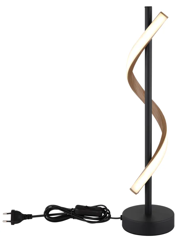 Watkins 50cm Sort bordlampe Fra Globo Lighting - Sk&auml;rmen i aluminium med tr&auml;look och opal plast ger en mjuk och j&auml;mn ljusspridning f&ouml;r en behaglig atmosf&auml;r.