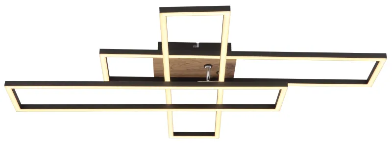 Dakari 100cm Sort plafond Fra Globo Lighting - Lampan &auml;r tillverkad av mattsvart metall i kombination med en m&ouml;rk MDF-tr&auml;look, vilket ger den en exklusiv och sofistikerad k&auml;nsla.