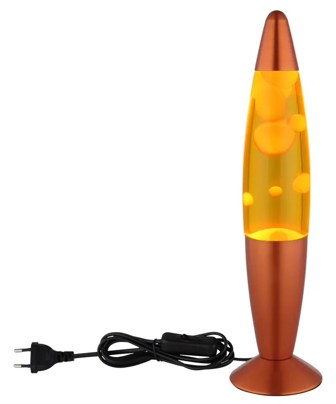 Etna Orange børnelampe Fra Globo Lighting - Etna &auml;r en fascinerande lavalampa med gul v&auml;tska och oranget vax som sm&auml;lter l&aring;ngsamt och skapar hypnotiska ljuseffekter.
