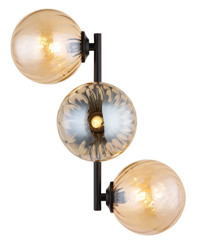 Conor 36cm Rav væglampe Fra Globo Lighting - Conor v&auml;gglampa i mattsvart med amberf&auml;rgade glassf&auml;rer ger en modern och elegant touch till vilket rum som helst.