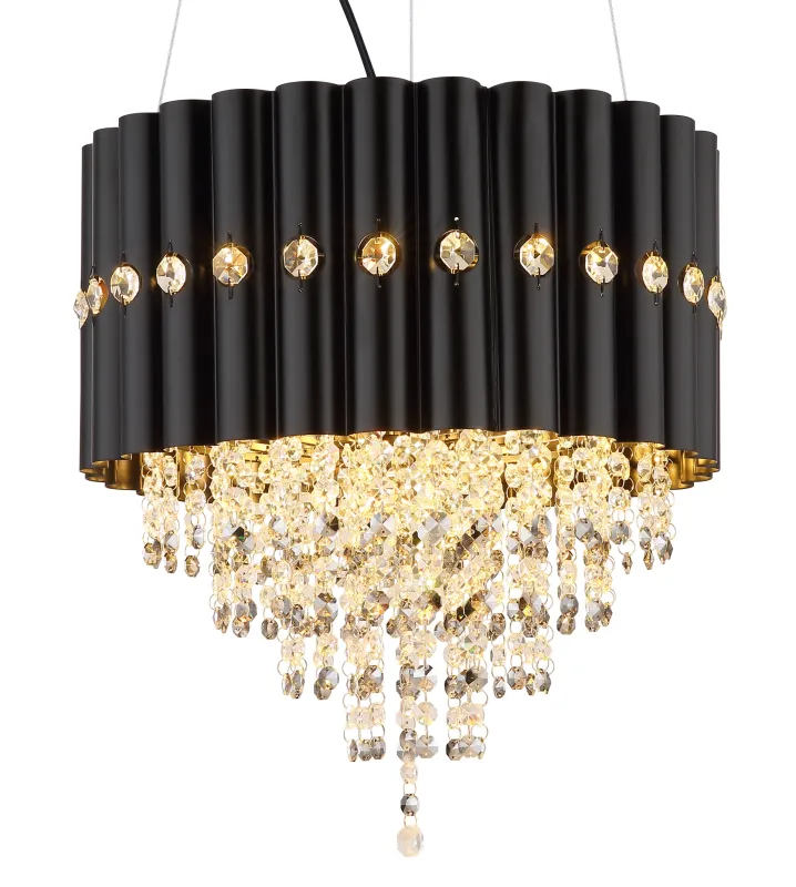 Eleos Ø40 Sort loftslampe Fra Globo Lighting - Med en stomme i matt svartlackerad metall och en lampsk&auml;rm i samma nyans sm&auml;lter den harmoniskt in i b&aring;de moderna och klassiska interi&ouml;rer.