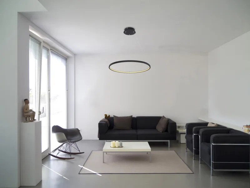 Ralph Ø60 Sort loftslampe Fra Globo Lighting - Den moderna, runda takpendeln Ralph i mattsvart &auml;r en stilren blickf&aring;ngare i ditt hem.
