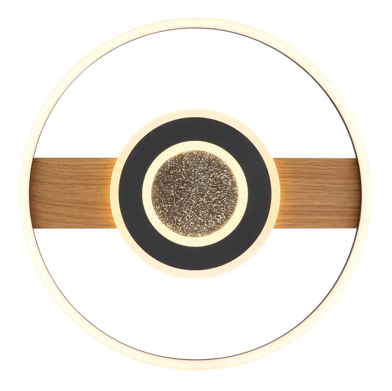 Pikara Ø40 Træ plafond Fra Globo Lighting - Den mattsvarta metallen tillsammans med tr&auml;looken skapar en stilfull balans mellan samtida design och naturlig estetik.