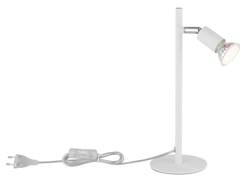 Matrix 30cm Hvid skrivebordslampe Fra Globo Lighting - Den runda basen och det raka metallr&ouml;ret i mattvitt ger ett modernt och elegant uttryck.