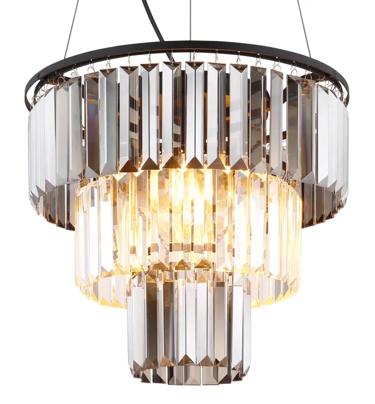 Naxis Ø40 Røgfarvet loftslampe Fra Globo Lighting - Naxis &auml;r en vacker takpendel tillverkad av mattsvart metall och &auml;r smyckad med kristaller i r&ouml;kf&auml;rgat och klart glas.