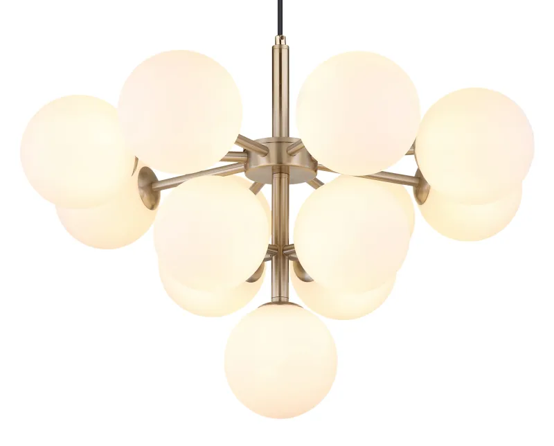 Grappy Ø56 Nikkel loftslampe Fra Globo Lighting - Grappy taklampa blir en stilfull och lyxig detalj i varje rum med sin glamor&ouml;sa design och de 13st opalf&auml;rgade&nbsp;glaskulorna.
