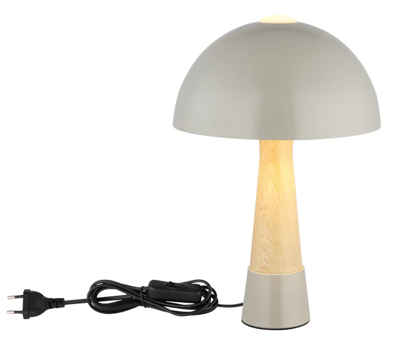 Paulin 36cm Grå bordlampe Fra Globo Lighting - Den runda kroppen i matt gr&aring; metall med tr&auml;look ger ett stilfullt och naturligt uttryck samtidigt som den &auml;r h&aring;llbar och l&auml;tt att reng&ouml;ra.