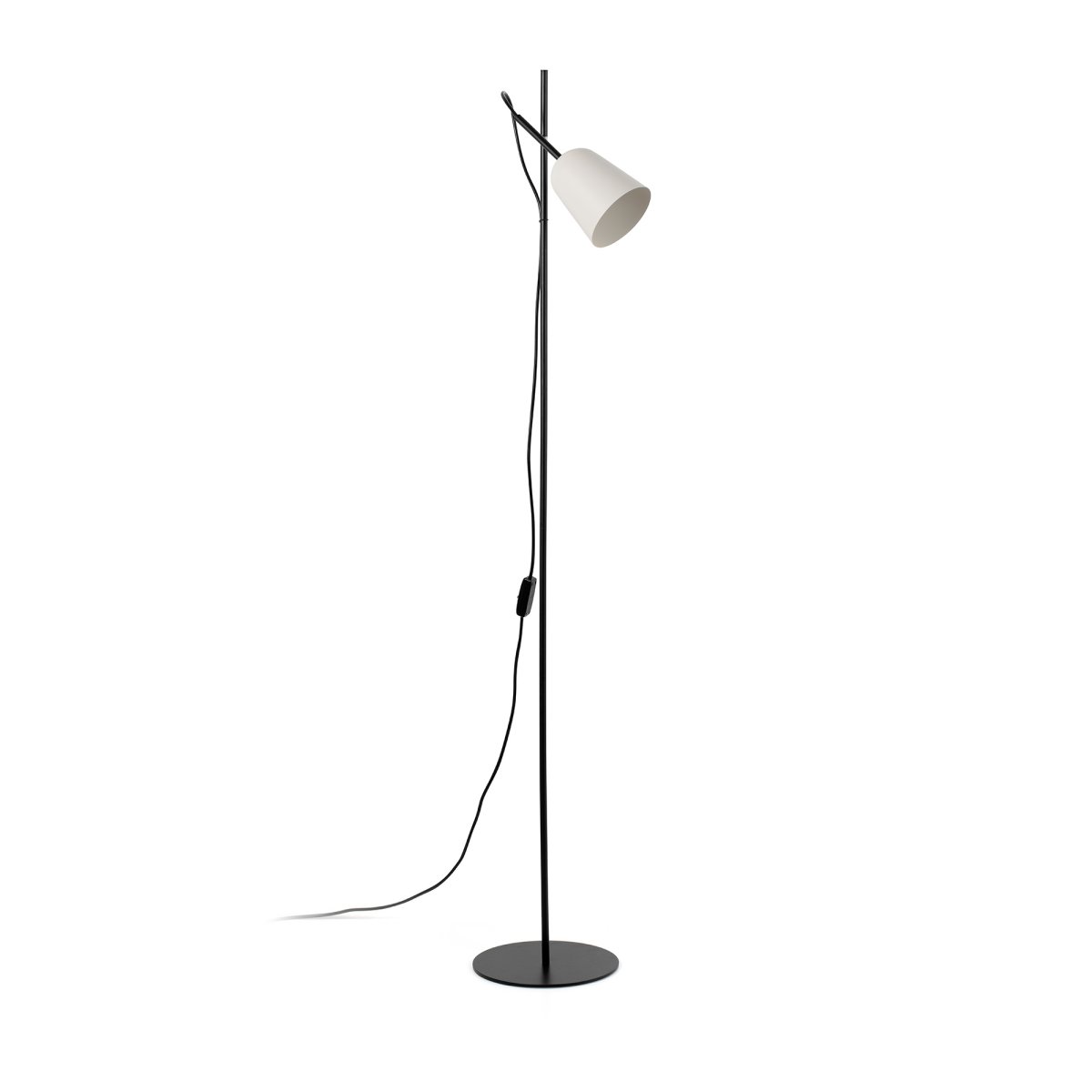 Studio Hvid gulvlampe Fra Faro Barcelona - Det unikke tr&aelig;k er kabelklemmen formet som en tr&aelig;gren, der giver lampen en karakteristisk og kreativ karakter.