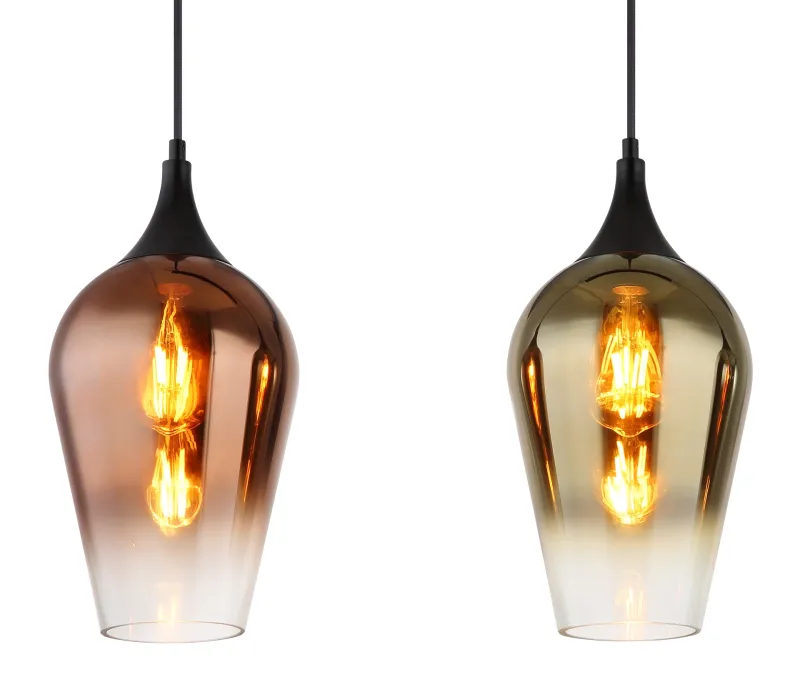 Lavus 83cm Sort loftslampe Fra Globo Lighting - Lavus &auml;r en elegant taklampa med tre dekorativa glaskupor i koppar-, guld- och kromfinish, vilket ger lampan en modern och stilfull karakt&auml;r.