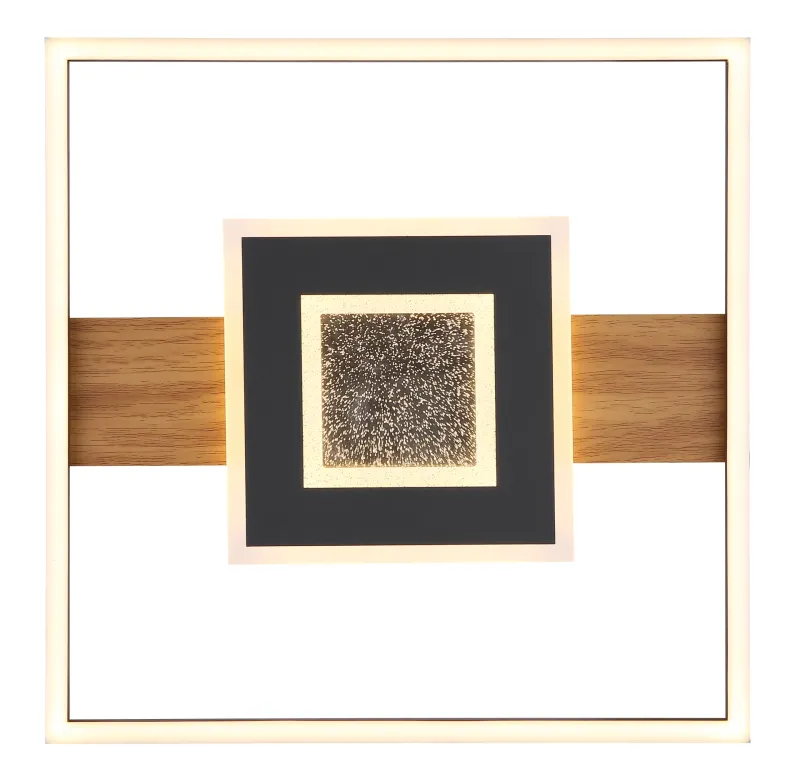 Pikara 38cm Træ plafond Fra Globo Lighting - Lampan &auml;r tillverkad i en stilfull kombination av metall i tr&auml;look och en mattsvart finish, vilket ger den en modern men samtidigt naturlig k&auml;nsla.