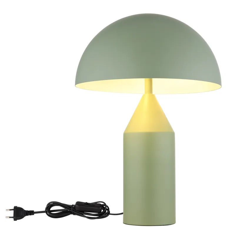 Atoma 40cm Grøn bordlampe Fra Globo Lighting - Sk&auml;rmen i matt, d&aring;v gr&ouml;n f&auml;rg och vitt skapar en harmonisk kontrast och ger en behaglig ljusspridning.