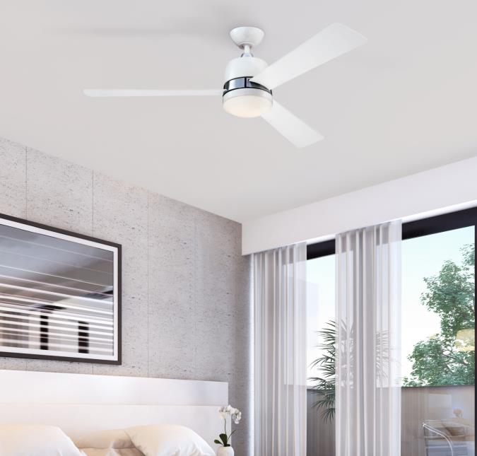 Tristan Ø132 Hvid Fra Westinghouse - Tristan loftsventilator, med dæmpbar belysning og fjernbetjening, har et elegant tofarvet design med en hvid finish og børstet nikkel-accenter.