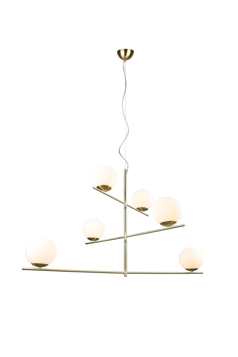 Pure 115cm Mat messing loftslampe Fra Trio Lighting - Det moderne, minimalistiske design med mat messing og hvidt glas kan kombineres med b&aring;de effektive og diskrete elementer.
