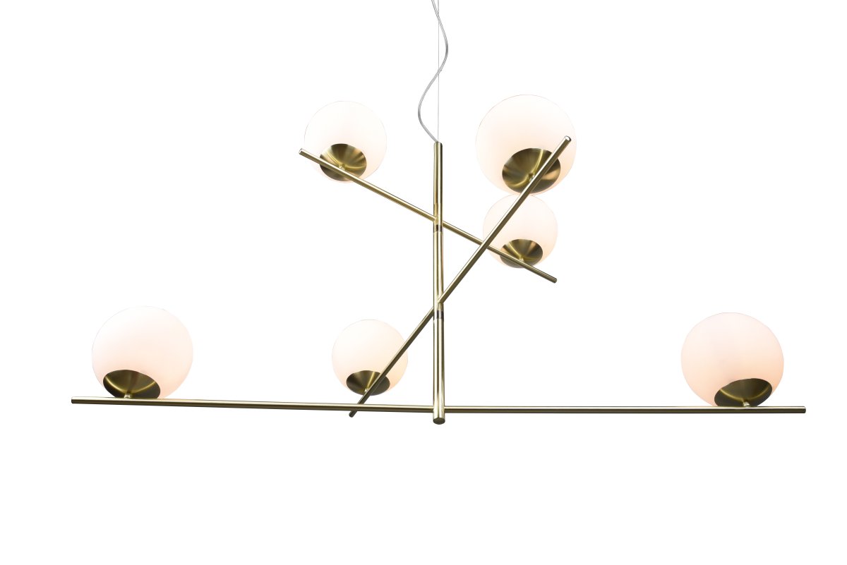 Pure 115cm Mat messing loftslampe Fra Trio Lighting - Det moderne, minimalistiske design med mat messing og hvidt glas kan kombineres med b&aring;de effektive og diskrete elementer.
