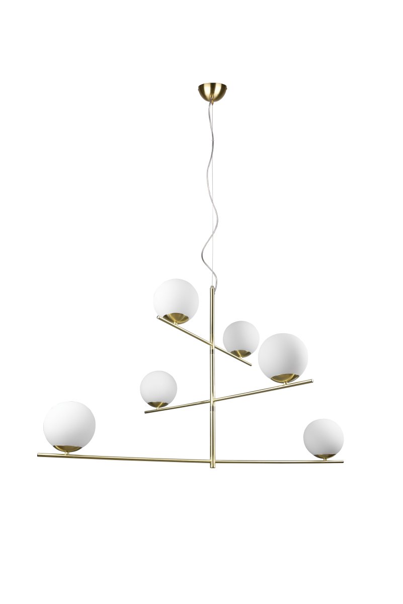 Pure 115cm Mat messing loftslampe Fra Trio Lighting - Det moderne, minimalistiske design med mat messing og hvidt glas kan kombineres med b&aring;de effektive og diskrete elementer.
