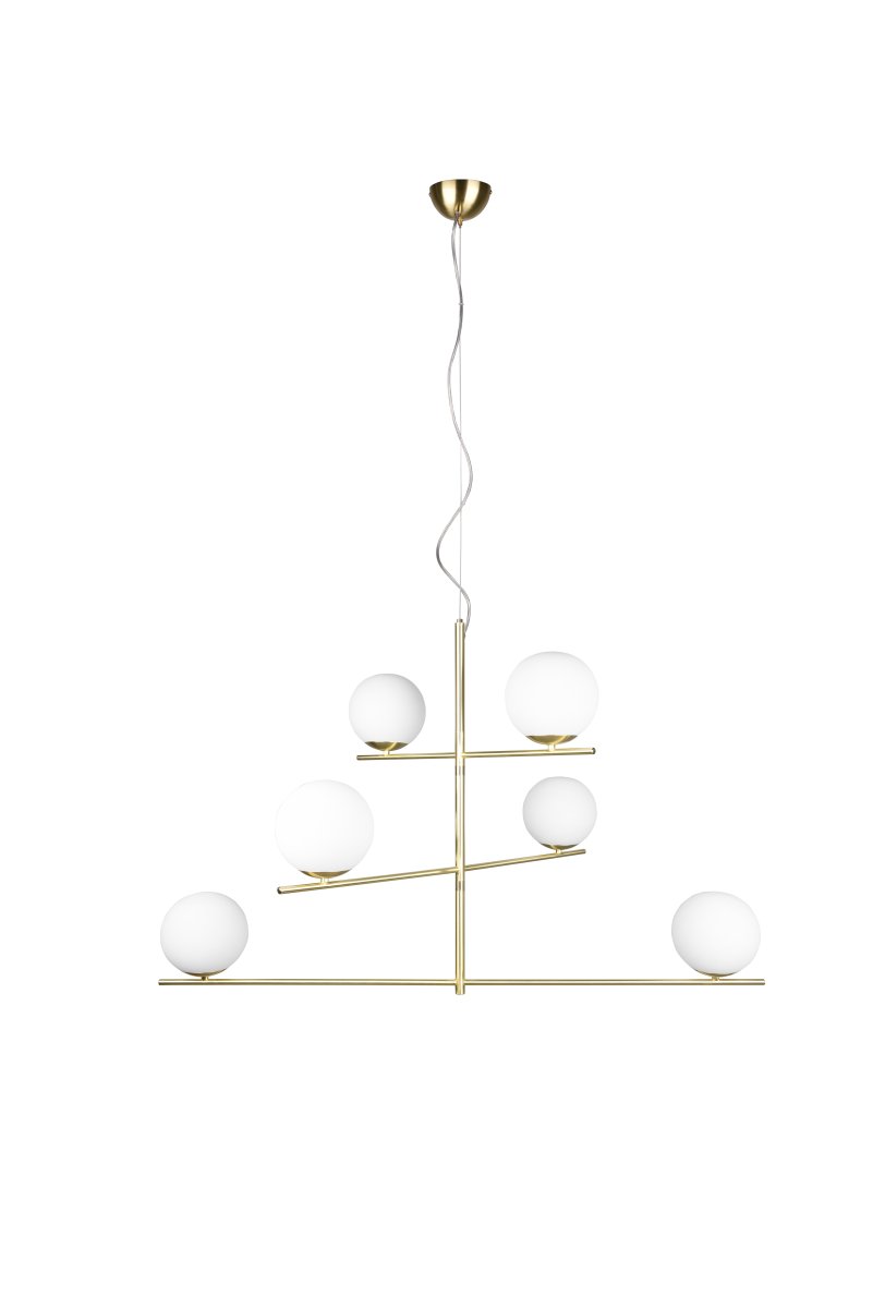 Pure 115cm Mat messing loftslampe Fra Trio Lighting - Det moderne, minimalistiske design med mat messing og hvidt glas kan kombineres med b&aring;de effektive og diskrete elementer.