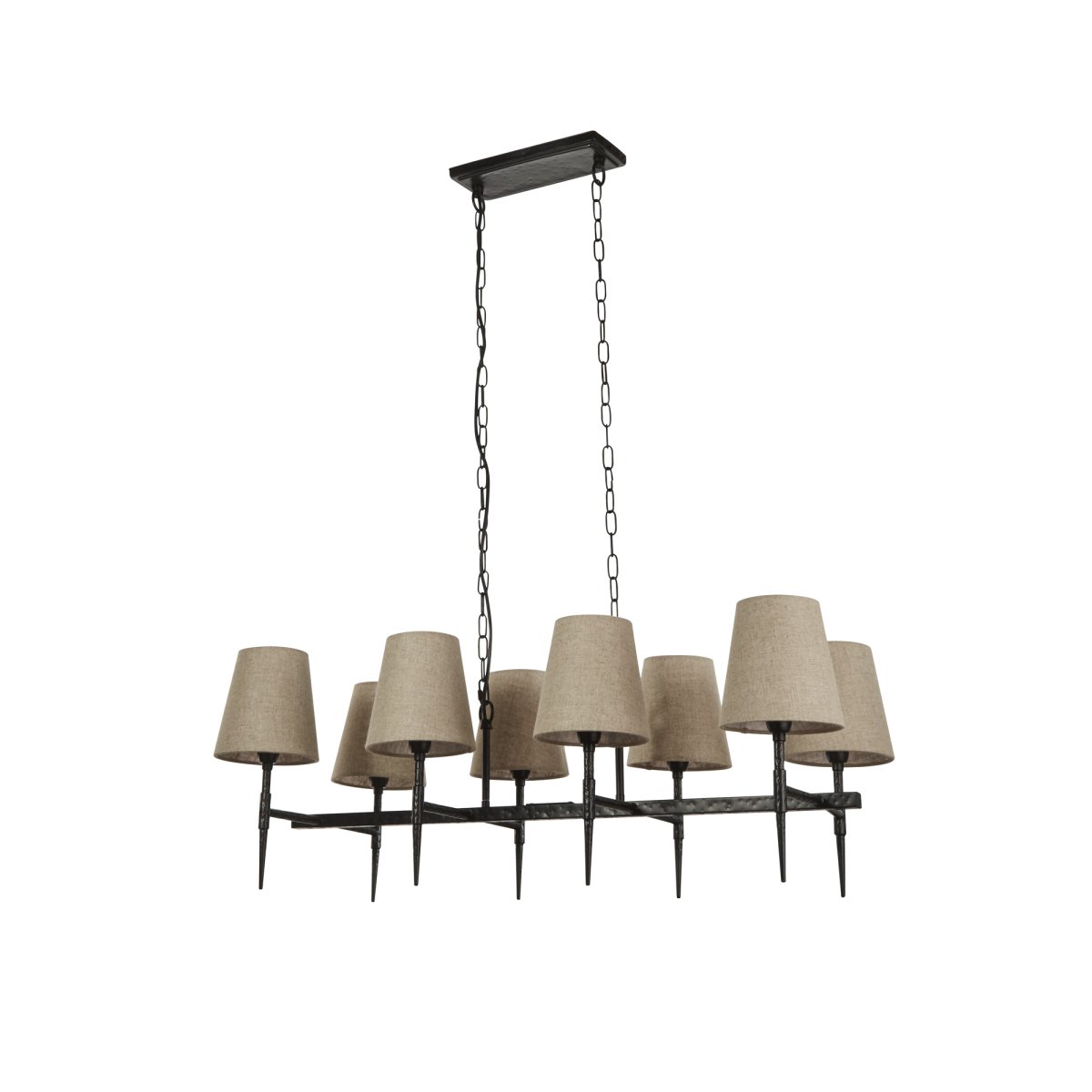 Gothic 90cm Sort loftslampe Fra Searchlight - De naturlige hørfarver blødgør designet og tilføjer en rustik elegance, der skaber en balance mellem det dramatiske og det hjemlige.